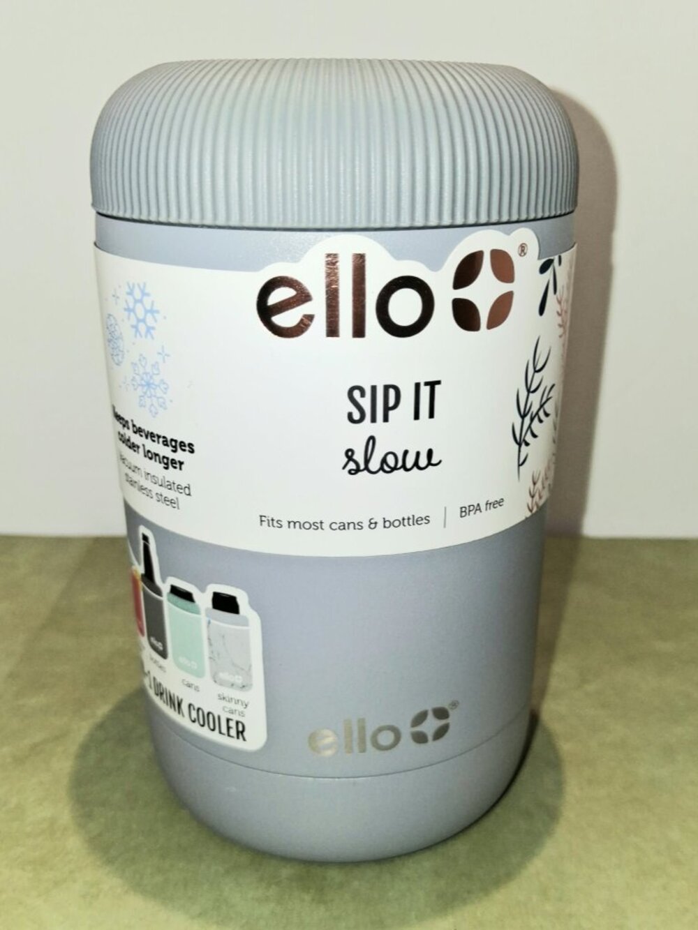 Ello Can Cooler 4-In-1 Stainless Steel Insulated Drink Holder Gray New!